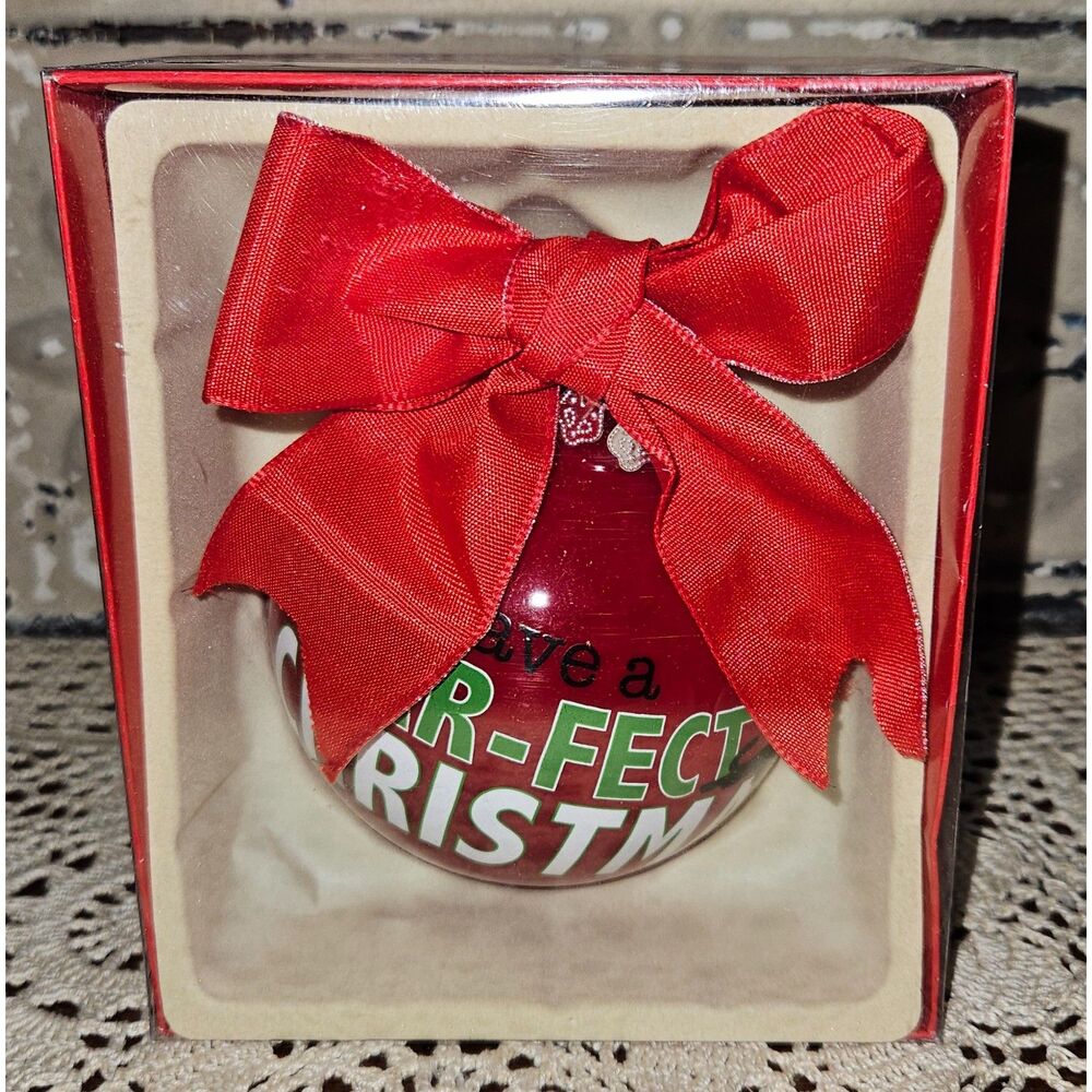 NIB Red Christmas Tree Bulb Cat Lover Ornament "Purr-fect Christmas"